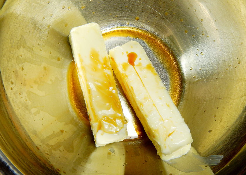 Butter and vanilla in a bowl