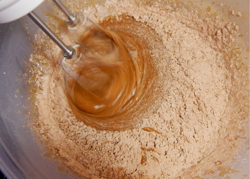 Combine wet and dry ingredients for chocolate cookies