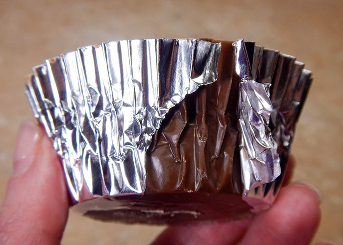 Chocolate cupcake wrapper in foil