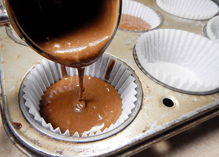 Scooping Chocolate Cupcake Batter
